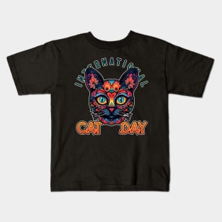 International Cat Day Sugar Skull Cat Mom Kids T-Shirt